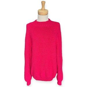 Oversized Hand Knit Red Women's Chunky Mock Neck Sweater. Size 2X-Large